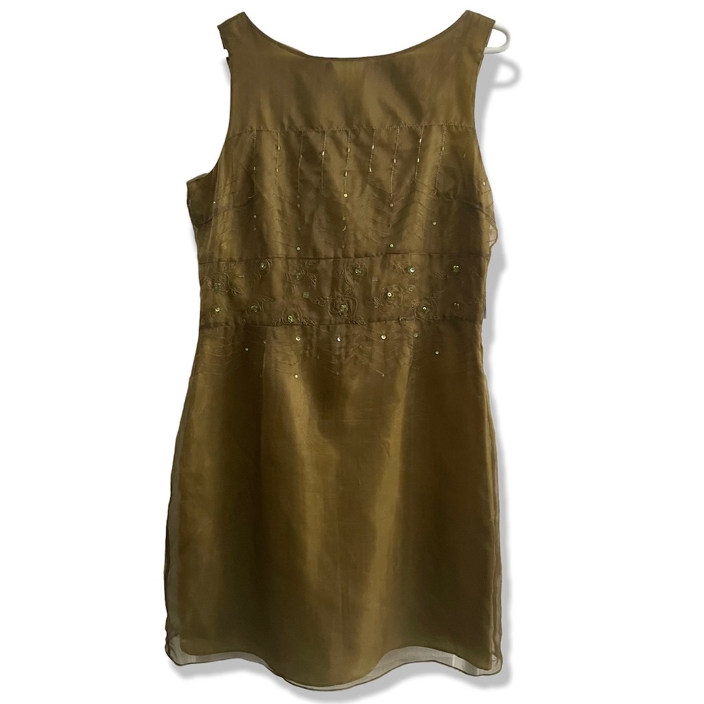 NWT green lined dress with intricate designs and beading, size 12.